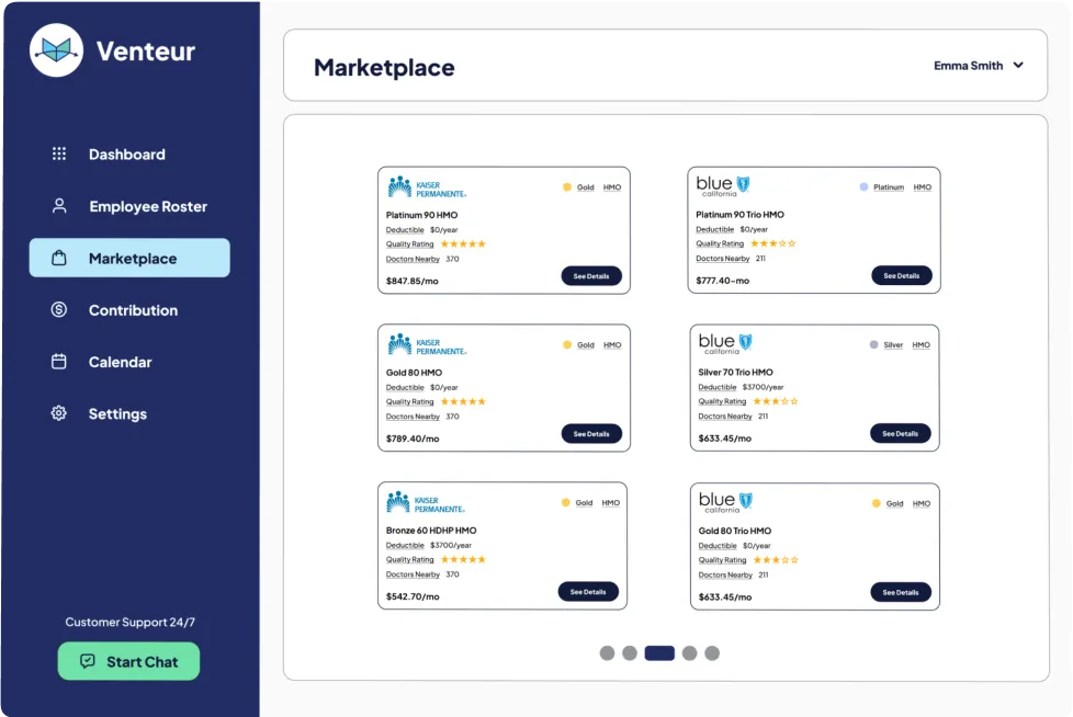 Venteur dashboard displaying the Marketplace tab